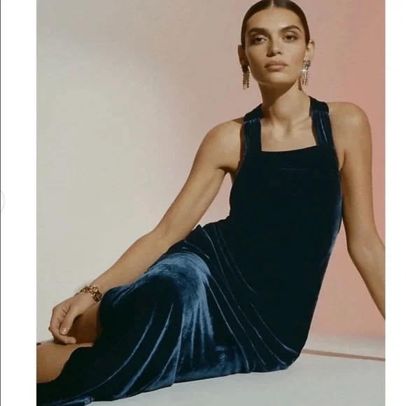 Anthropologie Navy Velvet Halter Maxi Dress NWT M - Picture 10 of 11